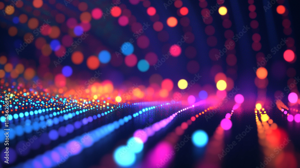 Poster colorful lights create a mesmerizing pattern in a dark space at night.
