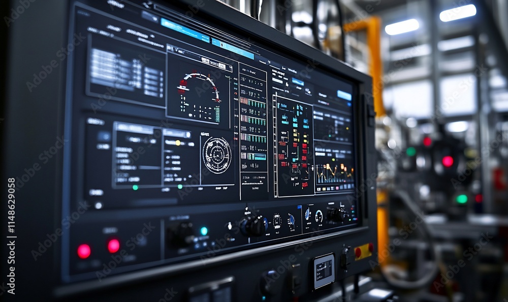 Poster control panel displaying industrial monitoring and control systems.