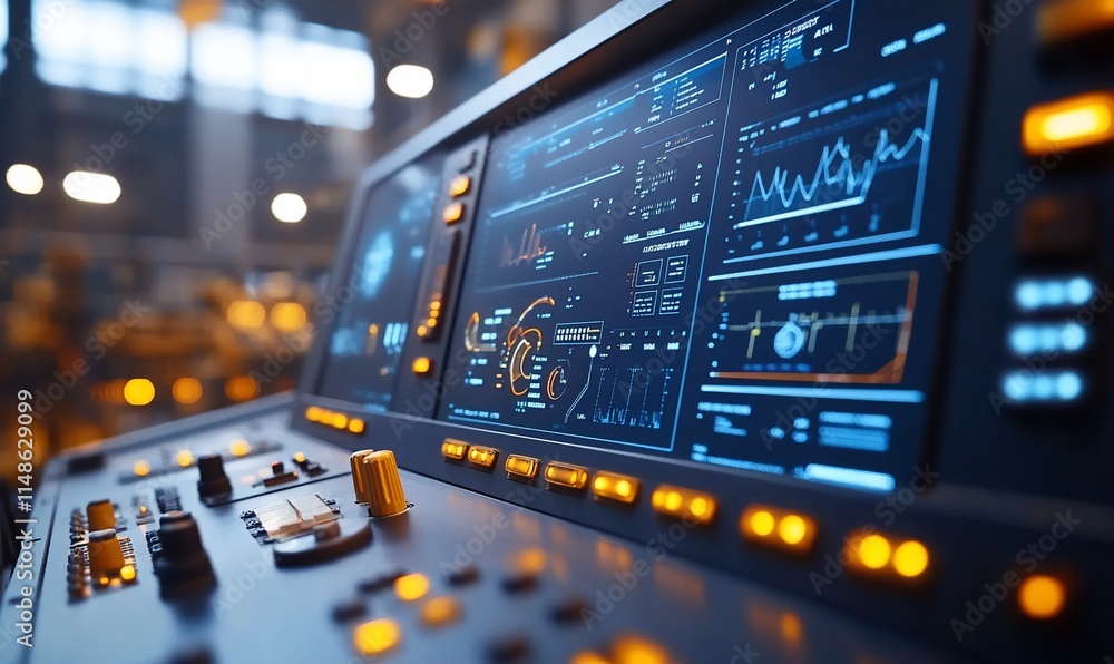 Aufkleber control panel with digital displays and controls for monitoring systems.
