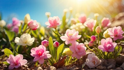 Springtime. Spring flowers in sunlight. Outdoor Nature