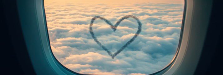 Fototapeta premium Heart-Shaped Drawing on an Airplane Window