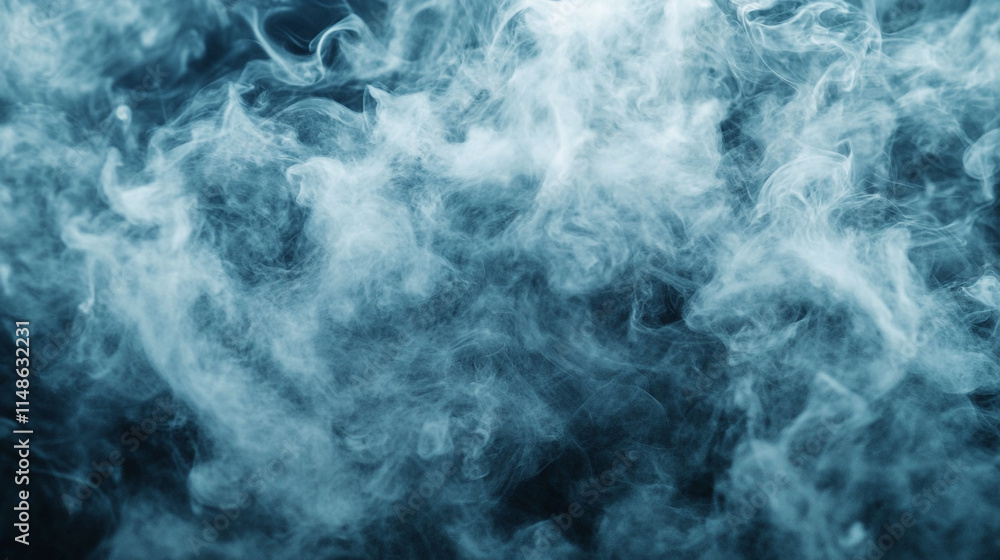 Poster soft wisps of smoke create an ethereal atmosphere in a dark setting.
