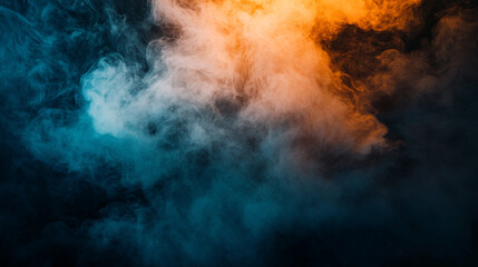 Dynamic swirl of blue and orange smoke creating an artistic background effect.