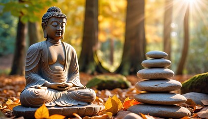 Fototapeta premium Serene BuddhaStatue Zen Vibes Natural Harmony Garden