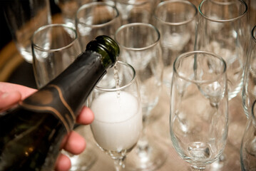 Glass glasses of champagne, people celebrating an important event, festive toast