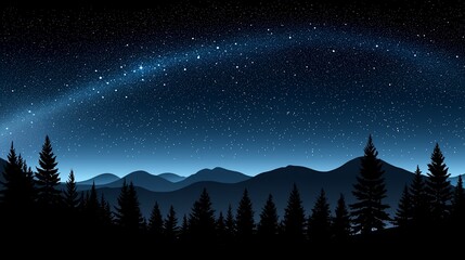 Naklejka premium Majestic night sky over silhouetted mountains and forest.