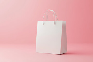 Shopping bag on pink background, minimalist design.