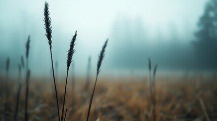 Fototapeta premium Barely visible grass sways gently as dawn light begins to caress the quiet field