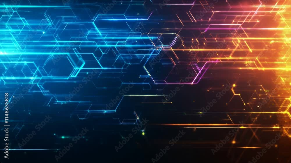 Aufkleber abstract stylish tech background with neon moving lines