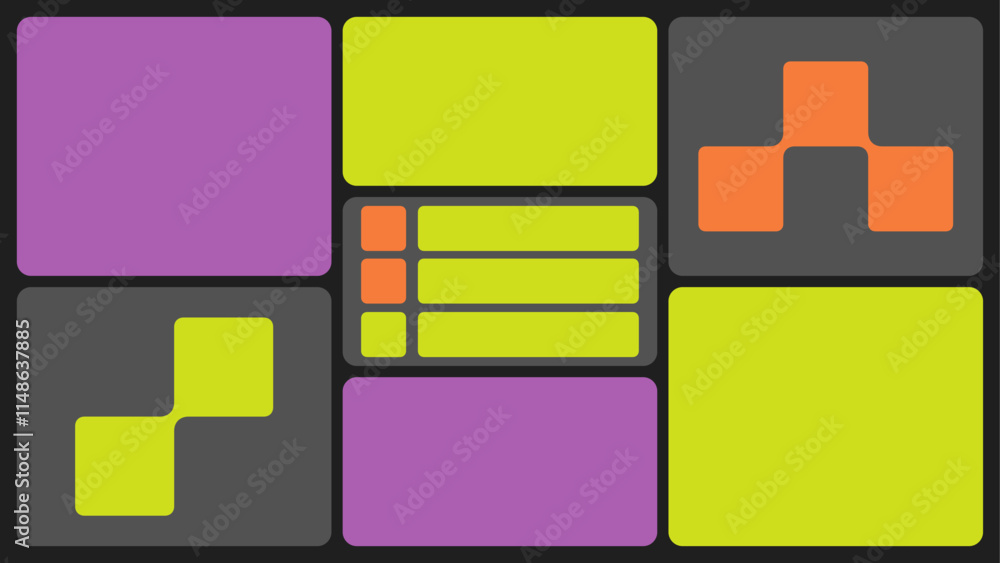 Poster bento box template. y2k collage grid shapes. geometry modular moodboard horizontal frames. ui design