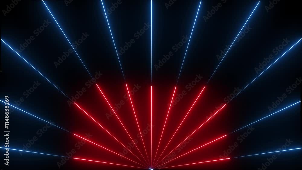 Poster abstract neon lines moving up screen from down center isolated on black background