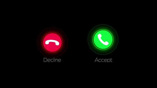 Incoming call ring icon animation call accept or decline text on Black background