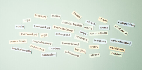 Stress and mental health concept, overworked, exhausted, pressure and confusion, worry about future, overwhelmed by information