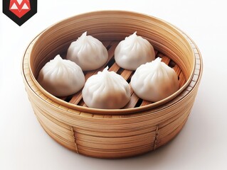 Steamed dumplings in bamboo steamer.