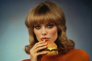  Femme des années 70 avec un hamburger © Sandra Fontenas