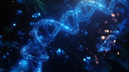 A close-up view of a DNA double helix structure in a vibrant, glowing environment.