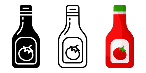 Ketchup bottle icon. Tomato red sauce sign. Condiment glass container symbol. Fast food pictogram.