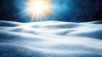 Sparkling Snow Landscape Under Bright Sunlight in Winter Night