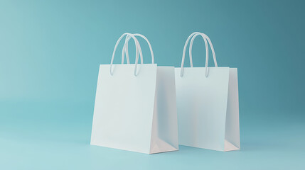 Two white shopping bags on a blue background.