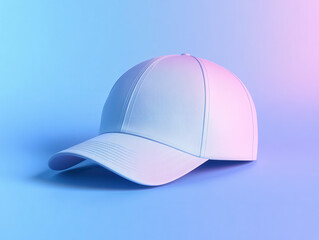 Fototapeta premium White baseball cap on a blue and pink gradient background