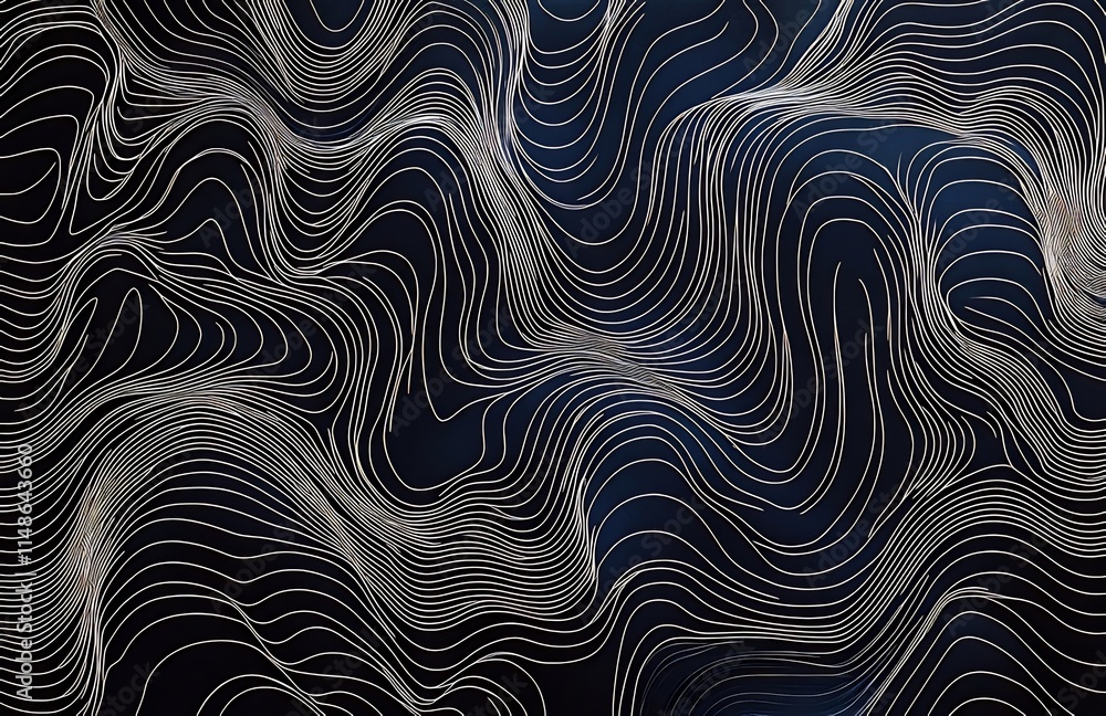 Poster abstract wavy lines pattern on dark background.