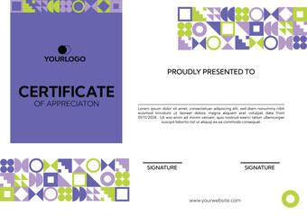 Fototapeta premium Flat design with purple and green light color certificate template