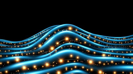 Abstract Blue Wave with Golden Lights Futuristic Digital Background