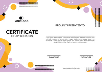 Waves with purple color certificate template