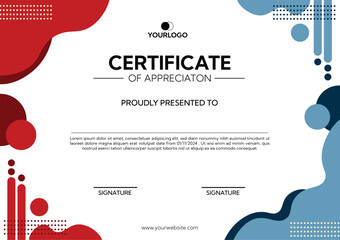 Waves design red and blue certificate template