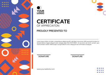 Shape design orange blue certificate template