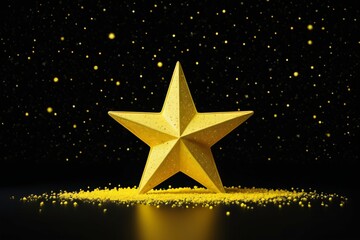 a gold star on a black background