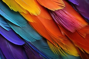 Obraz premium Super close-up of colored feathers. Macro background of wings of a bird.