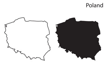 Poland map vector illustration, Poland map silhouette, Poland country, Black and white Poland map
