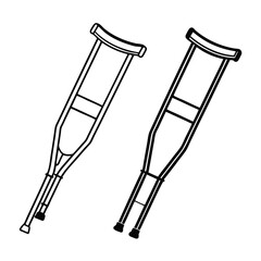 Crutches Vector Outline Illustration 