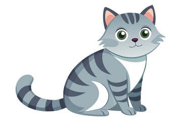 Adorable Gray Tabby Cat Cartoon Illustration Vector Graphic for Design Projects