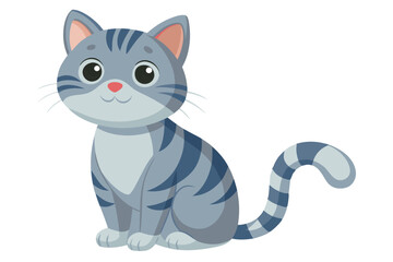 Adorable Cartoon Cat Vector Illustration Cute Gray Tabby Kitten Sitting, Perfect for Children's Books, Cards, and More
