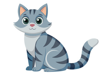 Adorable Cartoon Cat Vector Illustration Cute Gray Tabby Kitten Sitting, Perfect for Children's Books, Prints, and Designs