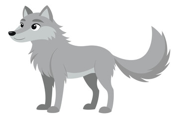 Vector Illustration of a Cartoon Gray Wolf, Adorable Canine Character Design, Friendly Wild Animal, Perfect for Children's Books, Animation, and Educational Materials