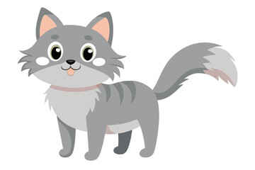 Vector Illustration of a Cartoon Animation of Cat Painted in Watercolor, Isolated on White Background, Cat Animation, Cute Cat Art, Funny Cat Design, Hand-Drawn Cat Artwork