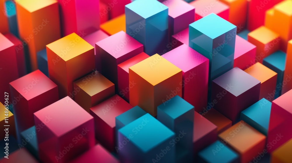 Poster abstract geometric background with isometric digital blocks