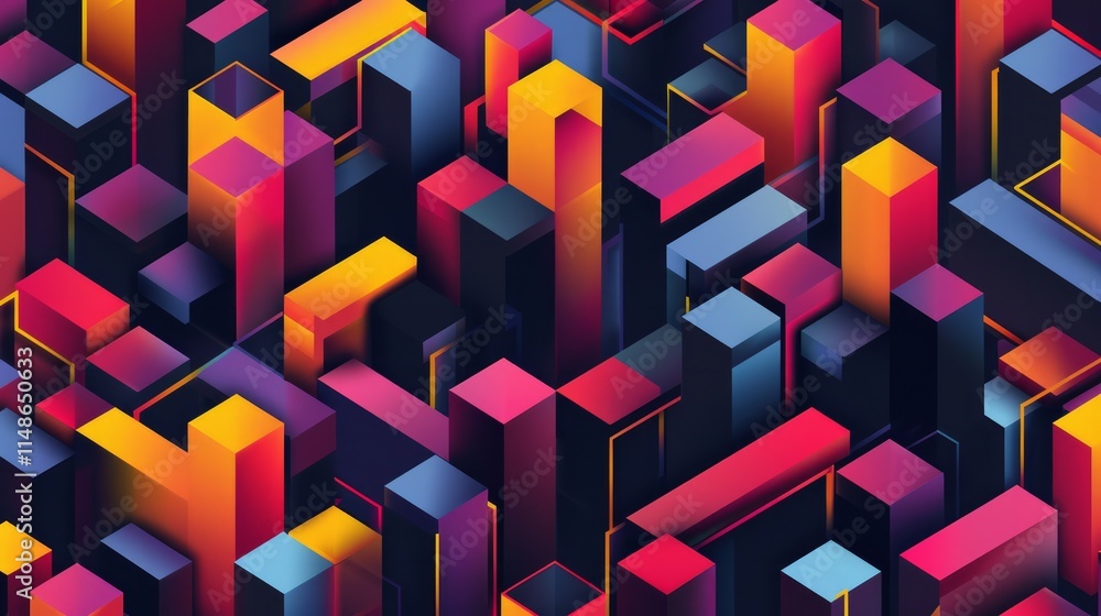 Aufkleber abstract geometric background with isometric digital blocks
