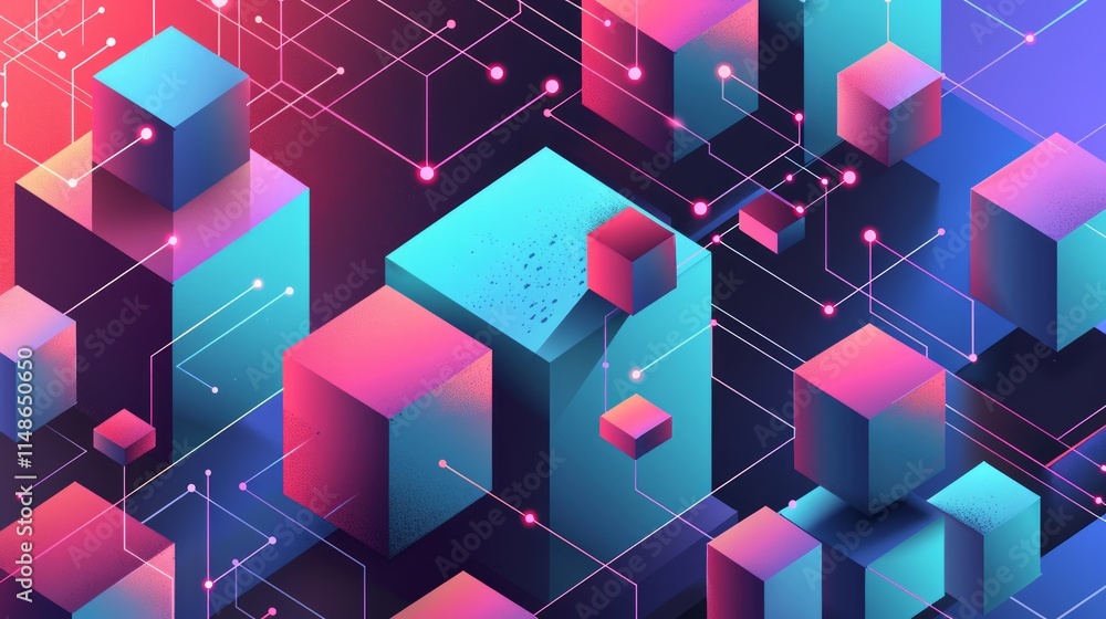 Poster abstract geometric background with isometric digital blocks