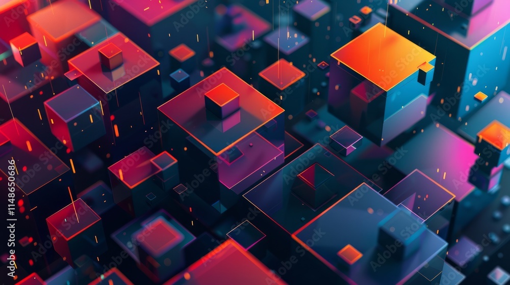 Aufkleber abstract geometric background with isometric digital blocks