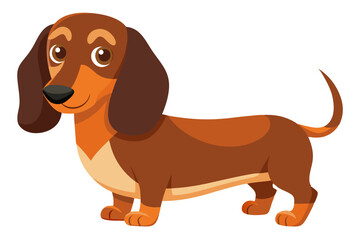 Vector illustration of a cartoon animation of a dachshund, painted in watercolor, isolated on a white background, adorable dachshund animation, perfect for digital projects and design.