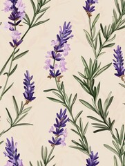 elegant wallpaper of the natural elements rosemary, lavender on pastel background
