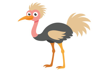 Watercolor Vector of a Cartoon Ostrich, Isolated on White Background, Ostrich Animation Vector Illustration, Cute and Fun Cartoon Bird Design, Animal Art,