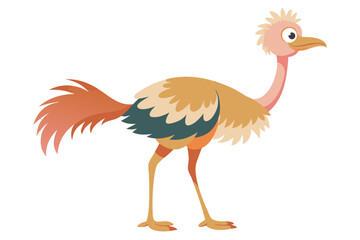 Watercolor Vector of a Cartoon Ostrich, Isolated on White Background, Ostrich Animation Vector Illustration, Cute and Fun Cartoon Bird Design, Animal Art,