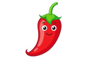 Cute cartoon chili pepper, kawaii style, smiling face, big eyes, red and green colors, anthropomorphic food, happy expression, simple background, vector art, cheerful character, chibi aesthetic, digit