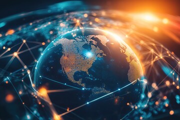 Obraz premium Global Network Connections Illuminating Earth
