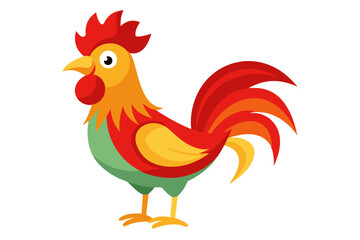Vector Illustration of a Cartoon Rooster Animation, Painted with Watercolor, Isolated on White Background Perfect for Use in Design Projects, Illustrations, and Creative Visuals,